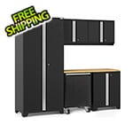 NewAge Garage Cabinets PRO Series Black 6-Piece Set with Bamboo Top