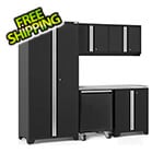 NewAge Garage Cabinets PRO Series Black 6-Piece Set with Stainless Steel Top