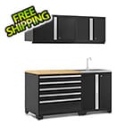 NewAge Garage Cabinets PRO Series 3.0 Black 5-Piece Set with Bamboo Top