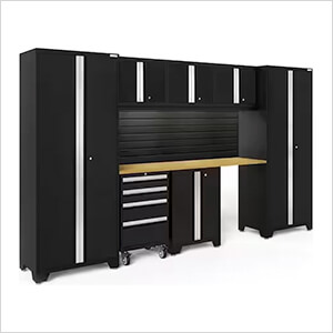 BOLD Series Black 8-Piece Set with Bamboo Top, Backsplash, LED Lights