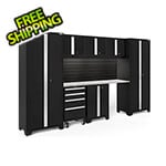 NewAge Garage Cabinets BOLD Series Black 8-Piece Set with Stainless Top, Backsplash, LED Lights