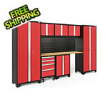 NewAge Garage Cabinets BOLD Series Red 8-Piece Set with Bamboo Top, Backsplash, LED Lights