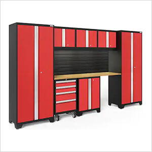 BOLD Series Red 8-Piece Set with Bamboo Top, Backsplash, LED Lights