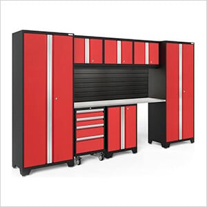 BOLD Series Red 8-Piece Set with Stainless Top, Backsplash, LED Lights