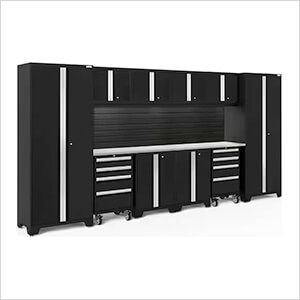 BOLD Series Black 12-Piece Set with Bamboo Top, Backsplash, LED Lights