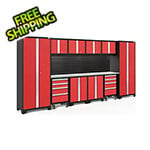 NewAge Garage Cabinets BOLD Series Red 12-Piece Set with Stainless Steel Top, Backsplash, LED Lights