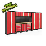 NewAge Garage Cabinets BOLD Series Red 10-Piece Set with Bamboo Top, Backsplash, LED Lights