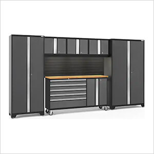 BOLD Grey 6-Piece Cabinet Set with Bamboo Top, Backsplash, LED Lights