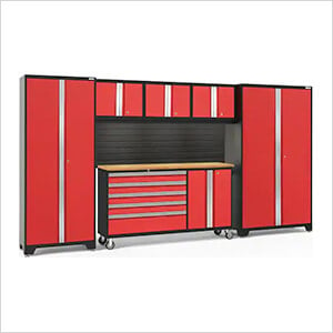 BOLD Red 6-Piece Cabinet Set with Bamboo Top, Backsplash, LED Lights