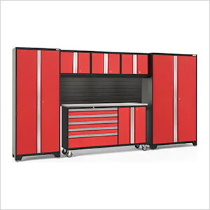 BOLD Red 6-Piece Cabinet Set with Stainless Top, Backsplash, LED Lights
