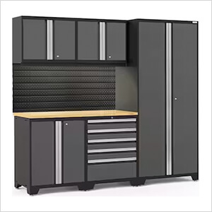 PRO Series Grey 6-Piece Set with Bamboo Top, Slatwall and LED Lights