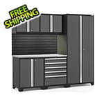 NewAge Garage Cabinets PRO Series 3.0 Grey 6-Piece Set with Stainless Steel Top, Slatwall and LED Lights