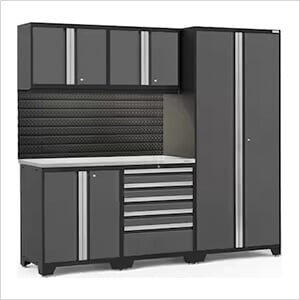 PRO Series Grey 6-Piece Set with Stainless Steel Top, Slatwall and LED Lights
