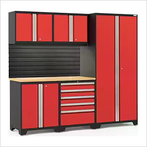 PRO Series 3.0 Red 6-Piece Set with Bamboo Top, Slatwall and LED Lights