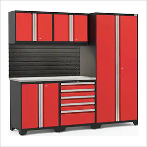 PRO Series Red 6-Piece Set with Stainless Steel Top, Slatwall and LED Lights