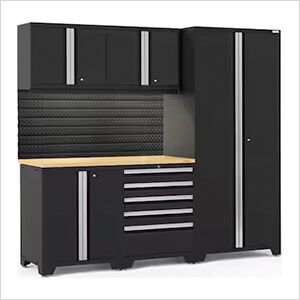 PRO Series 3.0 Black 6-Piece Set with Bamboo Top, Slatwall and LED Lights