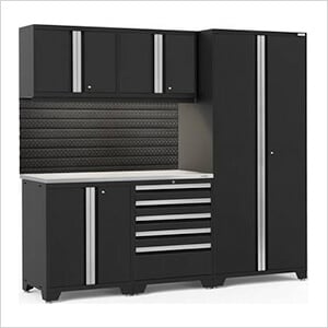 PRO Series 3.0 Black 6-Piece Set with Stainless Steel Top, Slatwall and LED Lights