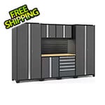 NewAge Garage Cabinets PRO Series Grey 7-Piece Set with Bamboo Top, Slatwall and LED Lights