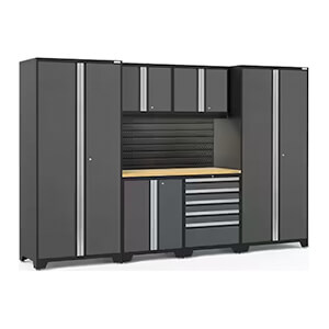 PRO Series 3.0 Grey 7-Piece Set with Bamboo Top, Slatwall and LED Lights