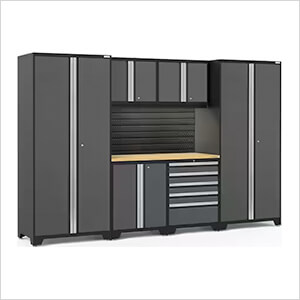 PRO Series Grey 7-Piece Set with Bamboo Top, Slatwall and LED Lights