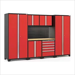 PRO Series Red 7-Piece Set with Bamboo Top, Slatwall and LED Lights