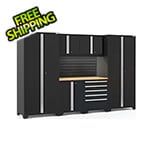 NewAge Garage Cabinets PRO Series 3.0 Black 7-Piece Set with Bamboo Top, Slatwall and LED Lights