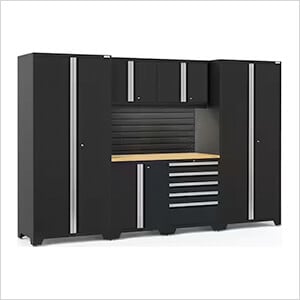 PRO Series 3.0 Black 7-Piece Set with Bamboo Top, Slatwall and LED Lights