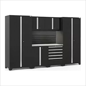 PRO Series Black 7-Piece Set with Stainless Steel Top, Slatwall and LED Lights