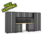 NewAge Products PRO Series Grey 8-Piece Cabinet Set with Bamboo Top, Slatwall and LED Lights