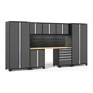 PRO Series 3.0 Grey 8-Piece Set with Bamboo Top, Slatwall and LED Lights