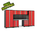 NewAge Garage Cabinets PRO Series Red 8-Piece Set with Stainless Steel Top, Slatwall and LED Lights
