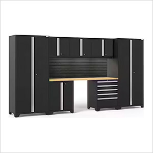PRO Series 3.0 Black 8-Piece Set with Bamboo Top, Slatwall and LED Lights