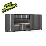 NewAge Products PRO Series Grey 10-Piece Cabinet Set with Bamboo Top Slatwall and LED Lights