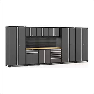 PRO Series Grey 10-Piece Set with Bamboo Top, Slatwall and LED Lights