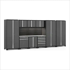 PRO Series Grey 10-Piece Set with Stainless Top, Slatwall and LED Lights
