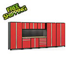 NewAge Products PRO Series Red 10-Piece Cabinet Set with Bamboo Top Slatwall and LED Lights