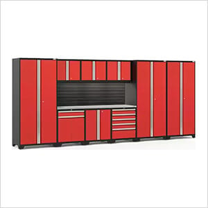 PRO Series Red 10-Piece Set with Stainless Steel Top, Slatwall and LED Lights