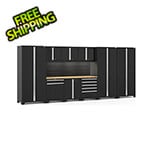 NewAge Products PRO Series Black 10-Piece Cabinet Set with Bamboo Top Slatwall and LED Lights