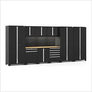 PRO Series 3.0 Black 10-Piece Set with Bamboo Top, Slatwall and LED Lights