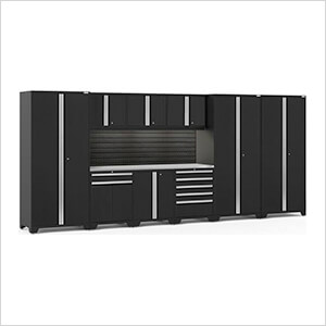 PRO Series 3.0 Black 10-Piece Set with Stainless Top, Slatwall and LED Lights