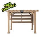 Sunjoy 10 x 11 Modern Wooden Hot Tub Pergola Kit with Tan Adjustable Canopy