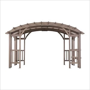 SummerCove 10 x 14 Modern Light Gray Wooden Arched Pergola Kit with Shelves