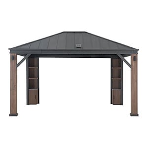 10 x 14 Solar Powered Steel Hardtop Wooden Gazebo with LED Light and Bluetooth Sound