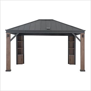 12 x 14 Solar Powered Steel Hardtop Wooden Gazebo with LED Light and Bluetooth Sound