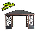 Sunjoy Group 13 x 15 Hardtop Aluminum Framed Gazebo with Planters and Ceiling Hook