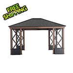 Sunjoy 13 x 15 Hardtop Aluminum Framed Gazebo with Planters and Ceiling Hook