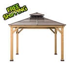 Sunjoy Group 11 x 11 Wooden 2-Tier Hardtop Gazebo with Ceiling Hook