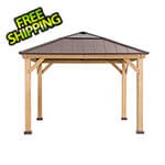 Sunjoy Group 11 x 11 Wooden Hardtop Gazebo with Ceiling Hook