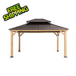 Sunjoy Group 13 x 15 Wooden 2-Tier Hardtop Gazebo with Ceiling Hook