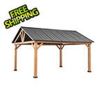 Sunjoy Group 13 x 15 Wooden Gable Roof Hardtop Pavilion Gazebo with Ceiling Hook